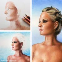 Natascha In Summertime - Colored pencil drawing WIP collage
© markus-klein-artwork.de