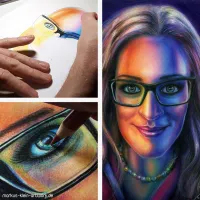 Natascha's Play Of Colours - Colored pencil drawing WIP collage
© markus-klein-artwork.de